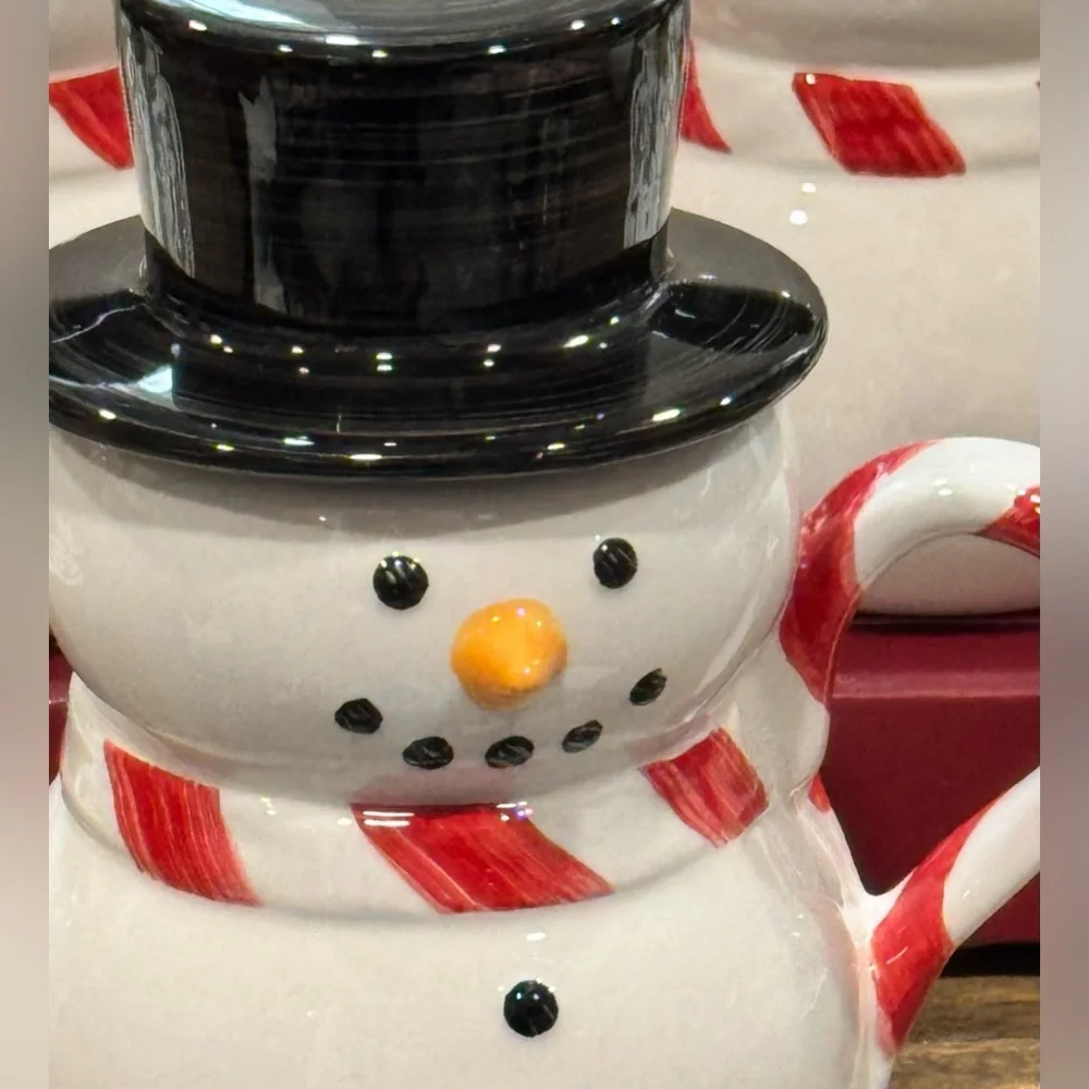 NIB Williams-Sonoma Holiday Snowman Mugs Set of 4 w/ Top Hat Lids – New in Box